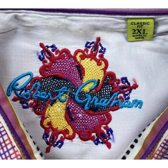 Robert Graham Men's XXL Grande Button Up Shirt Flip Cuff Pink Embroidered - Picture 5 of 8